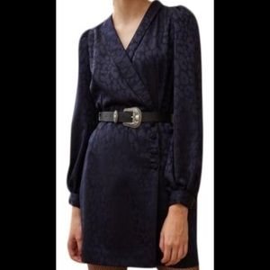 Navy blue leopard print blazer dress